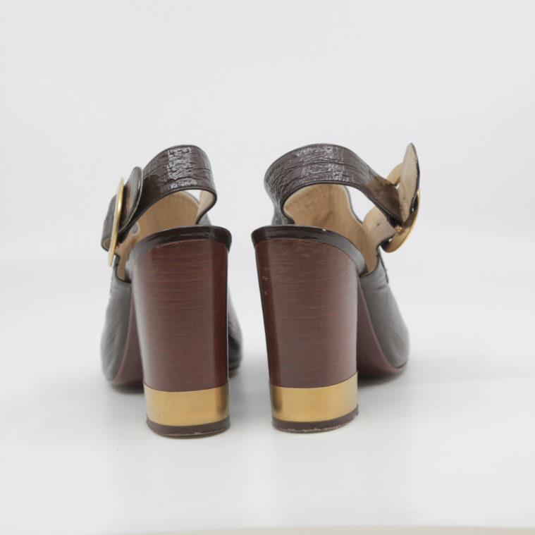 Sandales à talons T.36 Chloé en Cuir vernis marron - seconde main – Image 4