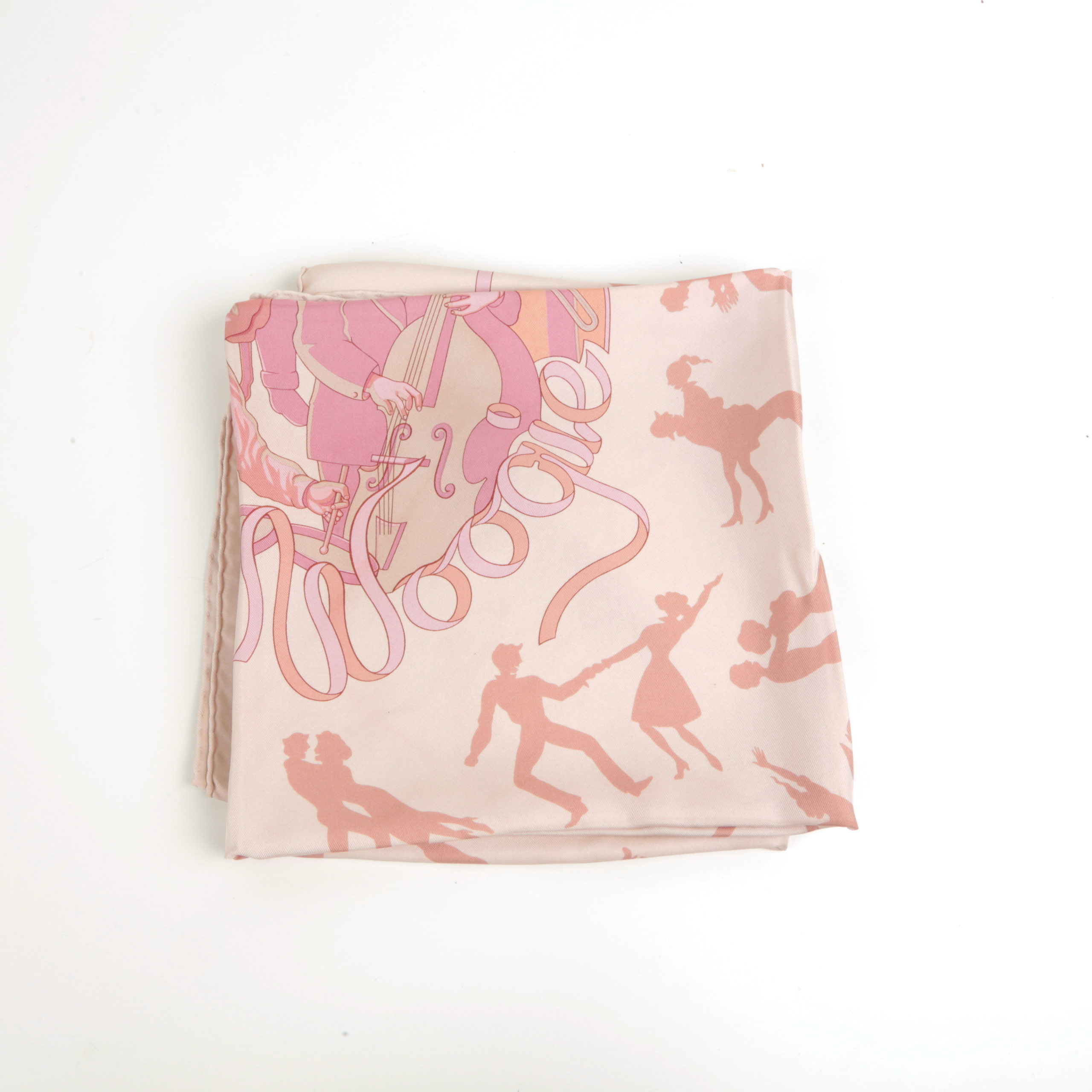 Carré en soie rose poudré Boogie Woogie Hermès - seconde main