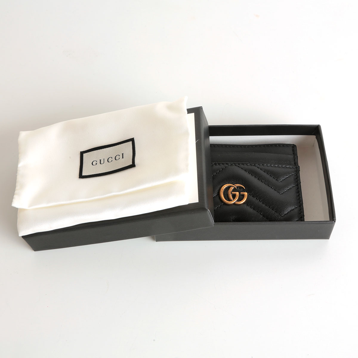 Porte-cartes en cuir noir GG Marmont Chevron Gucci - seconde main – Image 3