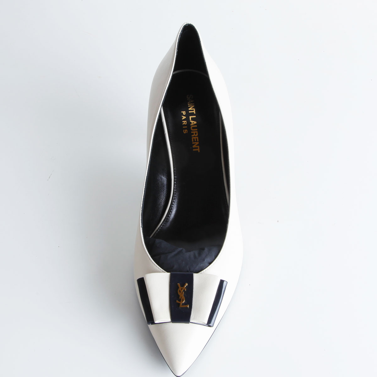 Escarpins Anaïs 55 T.39 en cuir d’agneau bleu nuit et blanc Saint Laurent – seconde main – Image 4