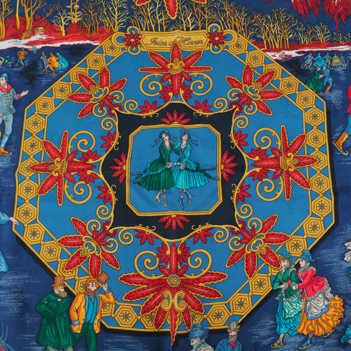 Carré en soie Joies d’hiver Joachim Metz Hermès – seconde main – Image 4